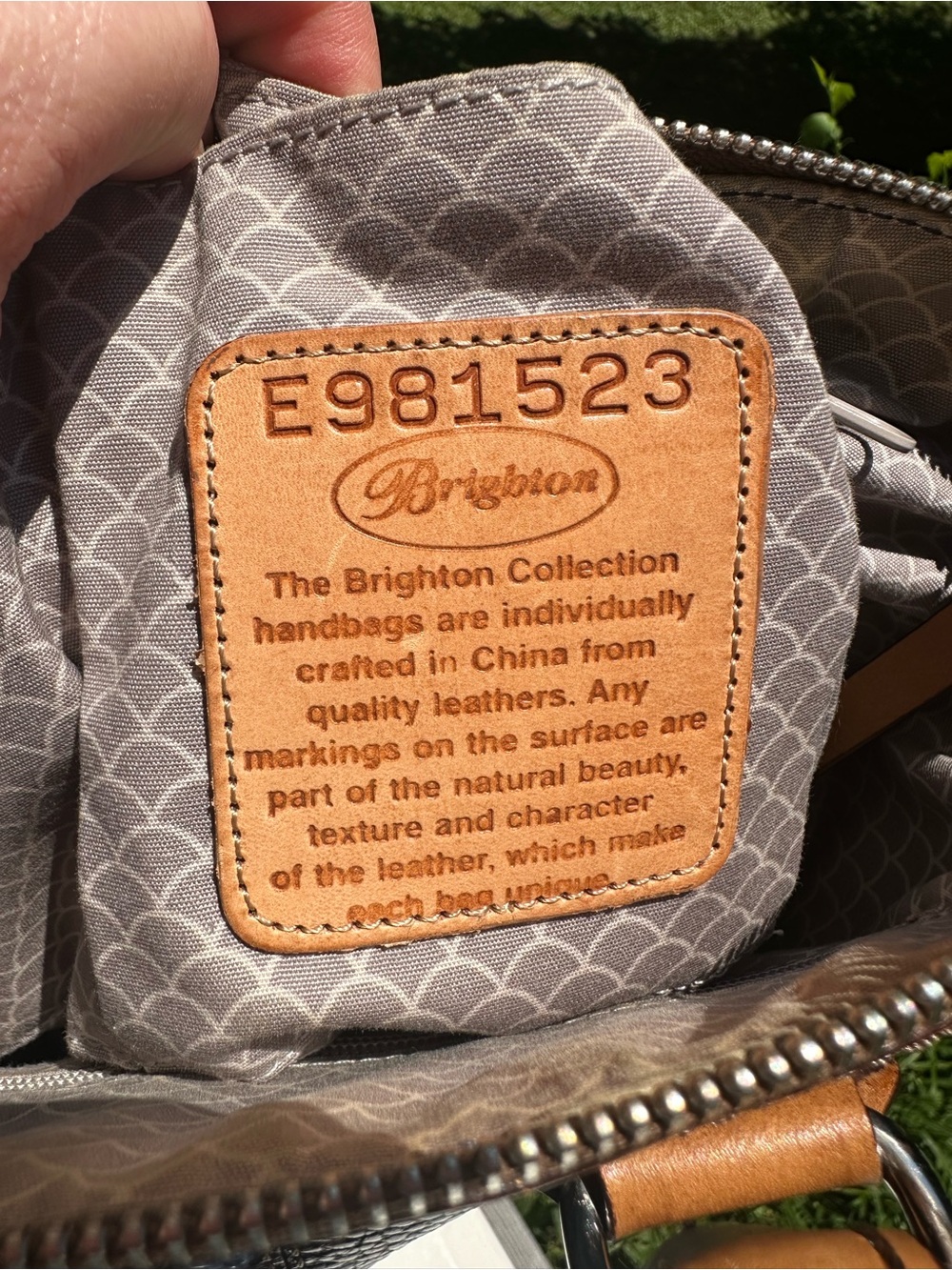 Brighton Navy Blue pebbled leather with Tan Leather Patch Tote - Picture 2 of 15